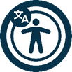 A blue and white circle with a person in a circle and a symbolAI-generated content may be incorrect.